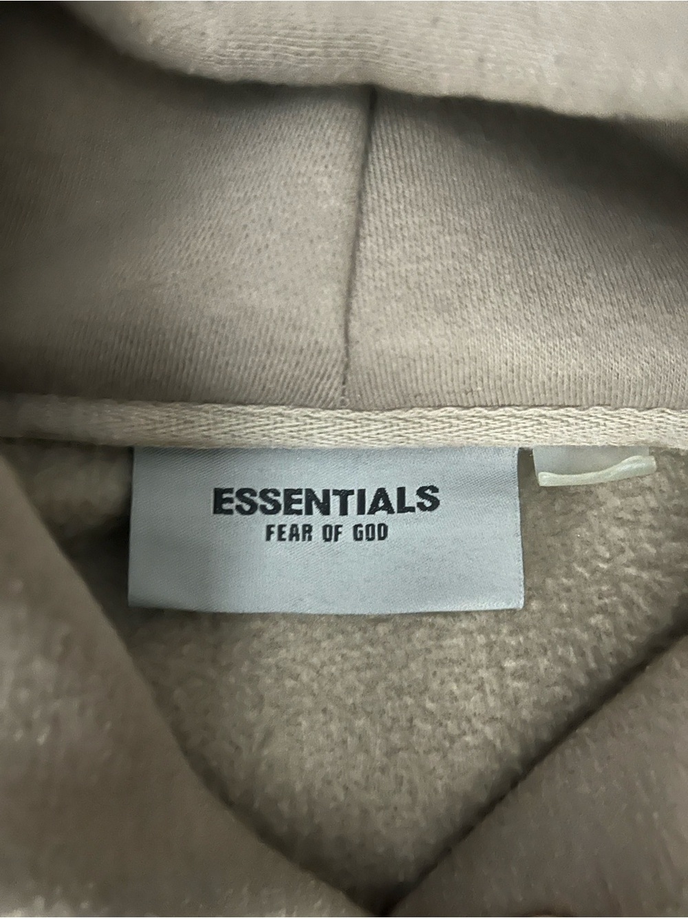 Fear of God ESSENTIALS Taupe Hoodie with Black Logo - Picture 3 of 3